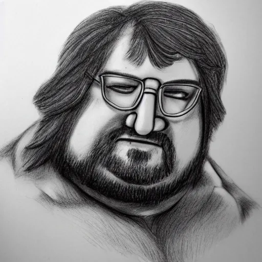 Image similar to highly detailed pencil sketch of a muscular Gabe Newell