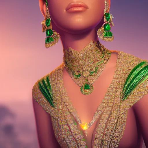 Image similar to portrait of wonderful princess of emeralds with fair skin, ornate, 8 k, gorgeous, intricate, detailed, accent lighting, ethereal lighting, hyper realism, octane render