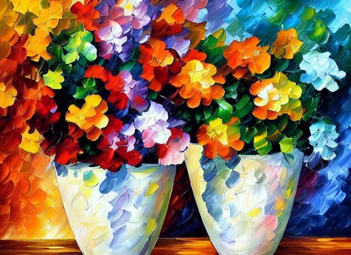 Prompt: A flowerpot designed by Leonid Afremov