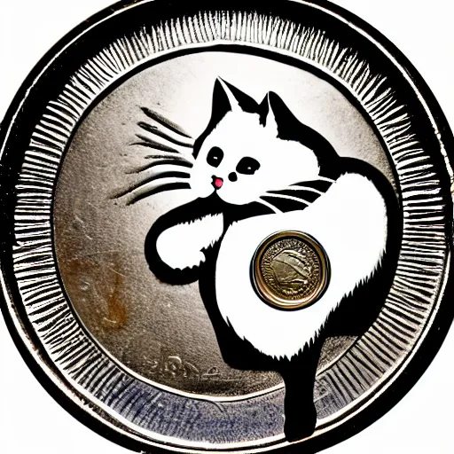 Prompt: Professional logo. Cat holding with a coin. Abstract, Pictorial.