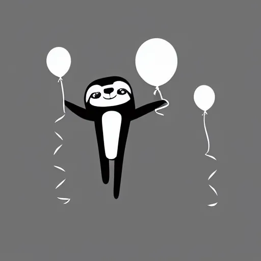 Image similar to book illustration of a sloth holding balloons, book illustration, monochromatic, white background, black and white image