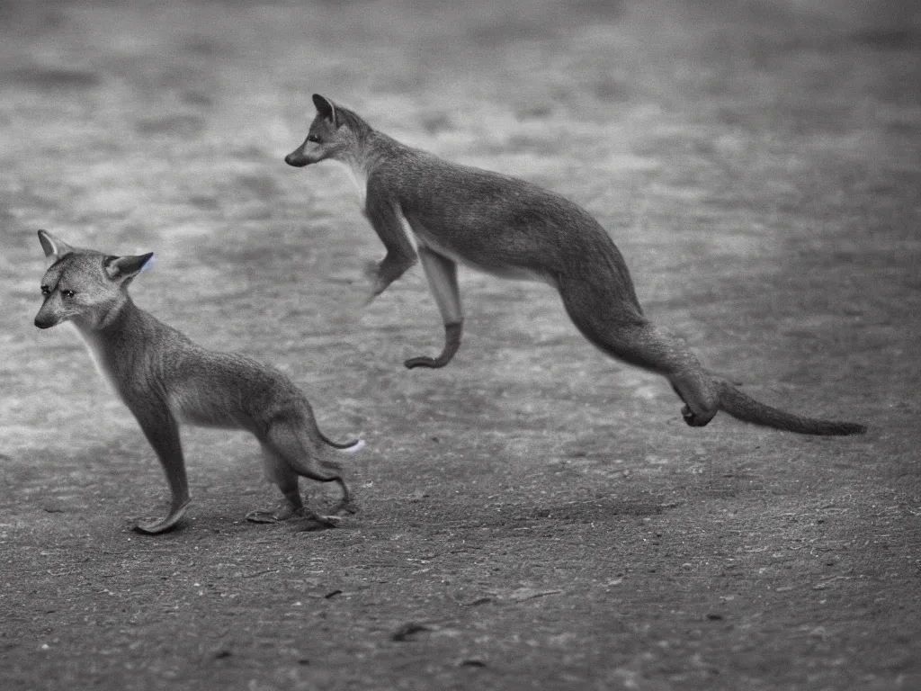 Image similar to thylacine walking along the hobart docks, detailed photograph, 4 k