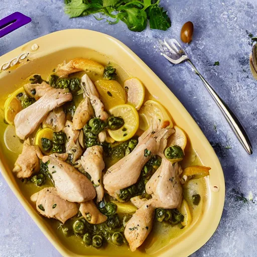 Image similar to a plastic version of chicken piccata, photograph