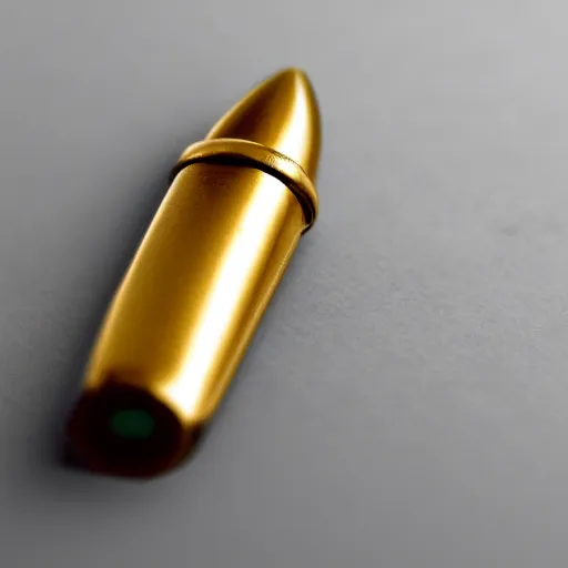 Image similar to a large bullet with a peace sign engraved on it, photography, 8 k, highly detailed