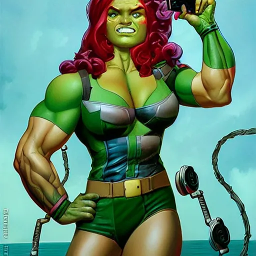 Prompt: lofi shehulk selfie, Pixar style, by Tristan Eaton Stanley Artgerm and Tom Bagshaw.