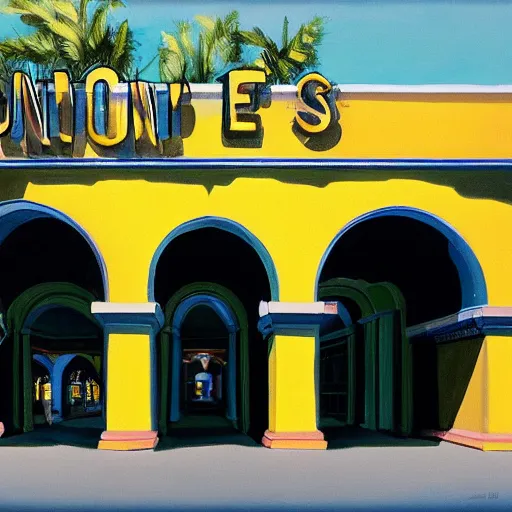 Image similar to painting of universal studios florida entrance arches, artstation