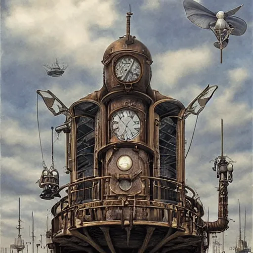 Image similar to a hyperrealistic painting of a beautiful female steampunk goddess, standing at an airship docking station, by john kenn mortensen, highly detailed,