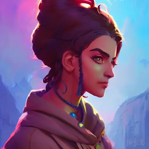 Image similar to profile portrait, maya ali mage, gloomhaven, dynamic lighting, gaudy colors, octane render aesthetic, matte painting concept art, official fanart behance hd artstation by jesper ejsing, by rhads and makoto shinkai and lois van baarle and ilya kuvshinov and rossdraws