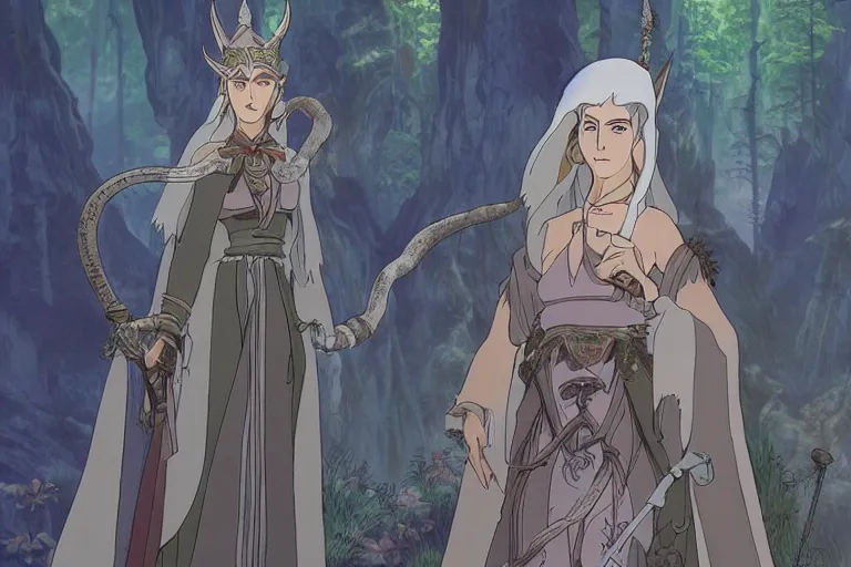 Image similar to tonemapped elven priestess by studio ghibli, highly detailed,