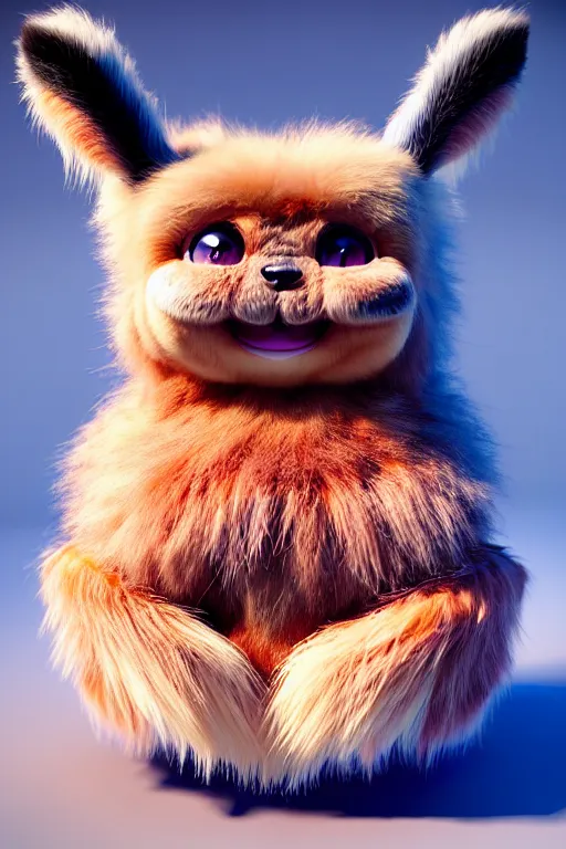 Image similar to high quality 3 d render hyperrealist very cute multicolor stripped fluffy! tarantula cat hybrid highly detailed, vray smooth, in the style of detective pikachu, hannah yata charlie immer, dramatic blue light, low angle, uhd 8 k, sharp focus