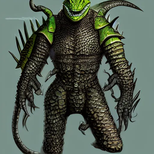 Image similar to full portrait of a lizard wearing rogue armor, Lizardman thief, D&D, argonian, mideival setting, digital painting, highly detailed, concept art, sharp focus