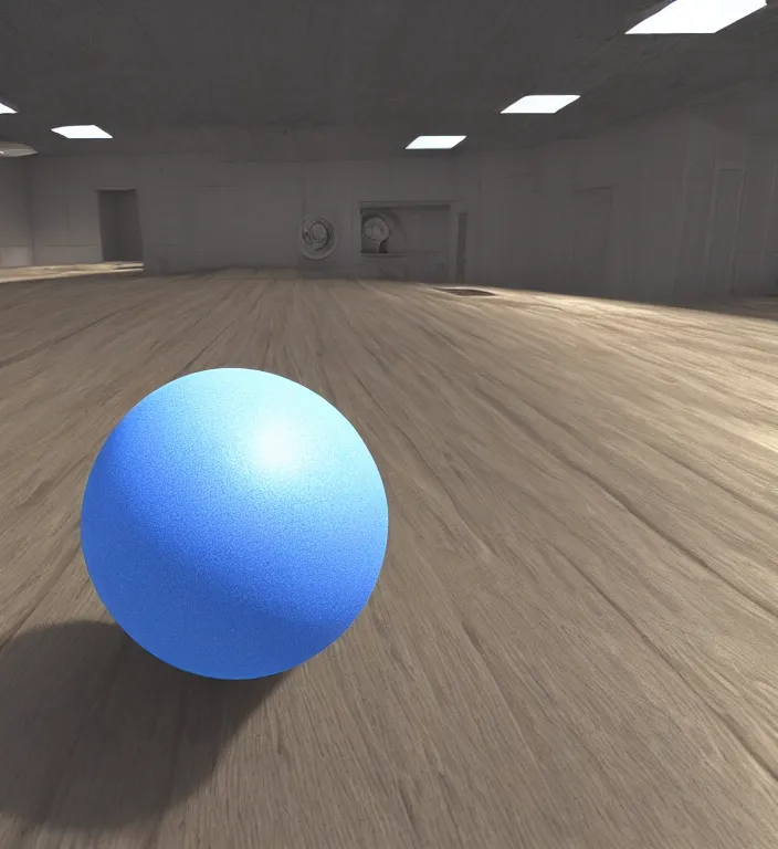 Image similar to a blue ball on a table + specular highlights + ambient occlusion + global illumination + bump map + reflective + caustics + refractive + unreal engine 5