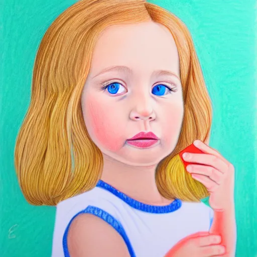 Image similar to profile of 3 year old blonde girl with iphone, colored pencil on white background by eloise wilkin