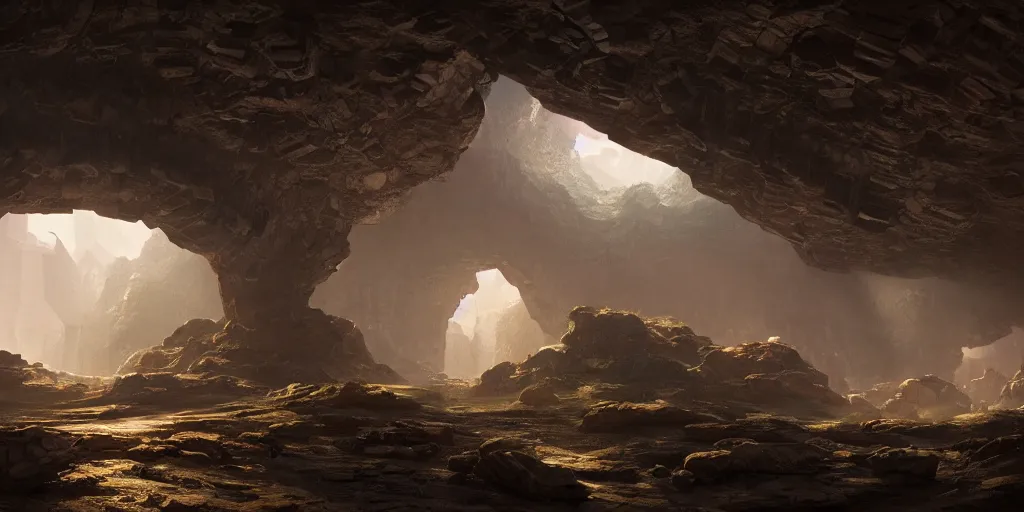 Prompt: discovery of a new advanced civilization in a cyberpunk cave with minimal lighting in the style of thomas cole, cinematic lighting, raytracing, 8 k, octane render, volumetric, vivid, beautiful, hyperrealism