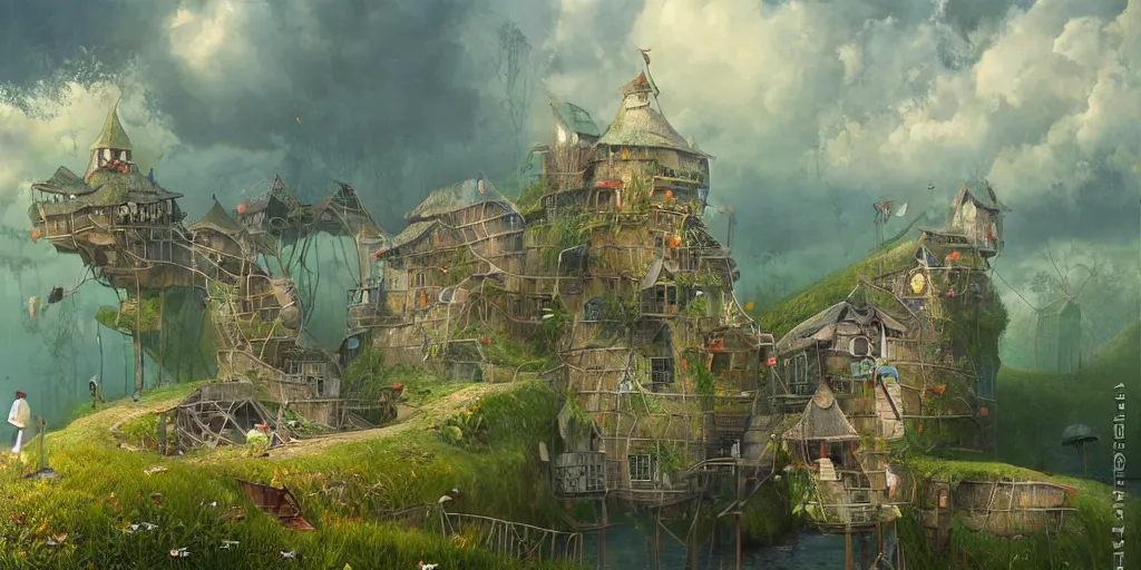 Image similar to gediminas pranckevicius waterpark painting by cinematic lighting, epic composition, highly detailed