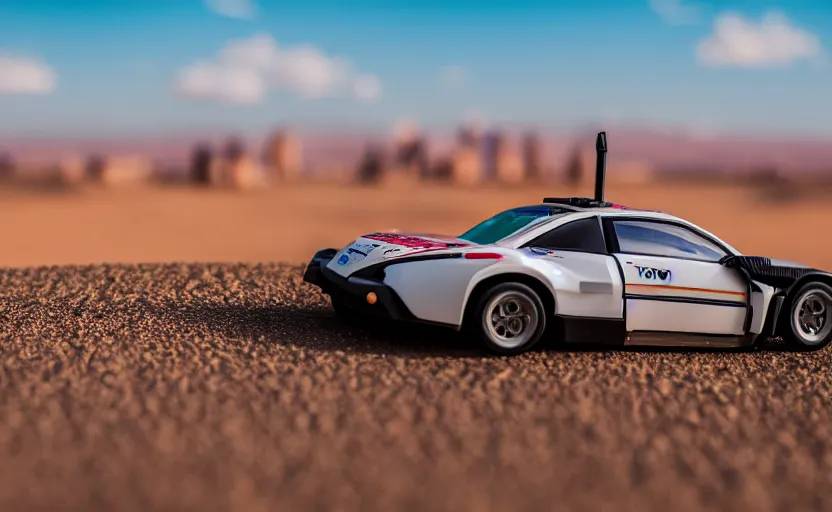 Image similar to photograph of an Itasha surrounded by desert with a futuristic city in the horizon, sigma 85mm f/1.4, 4k, depth of field, high resolution, 4k, 8k, hd, full color