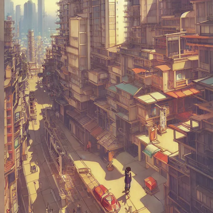 Image similar to japanese big city, summer, in the style of studio ghibli, j. c. leyendecker, greg rutkowski, artem