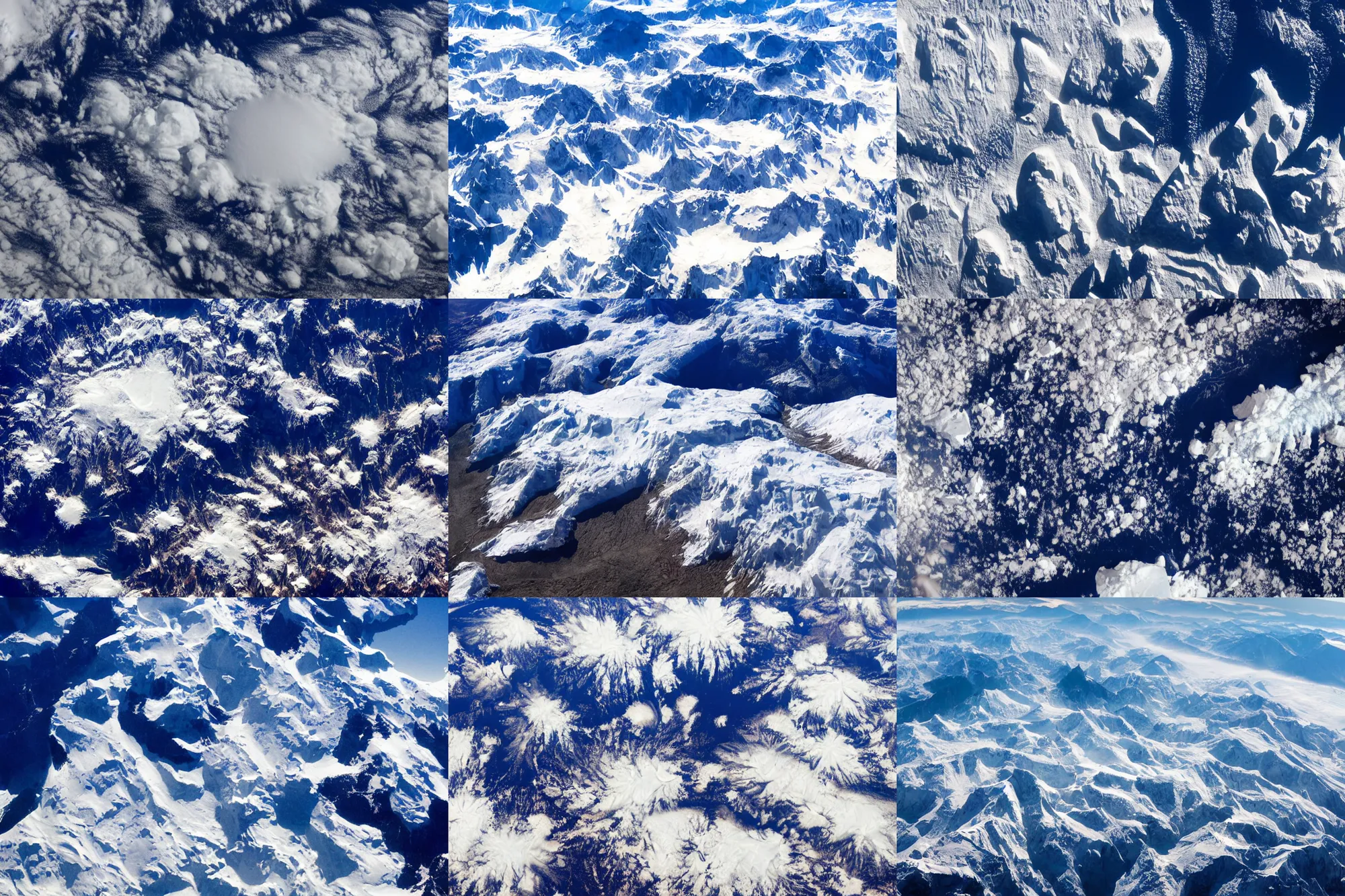 Prompt: long distance photo of snowy mountain range, taken from space, awe inspiring, 5 0 mm lens, wide angle