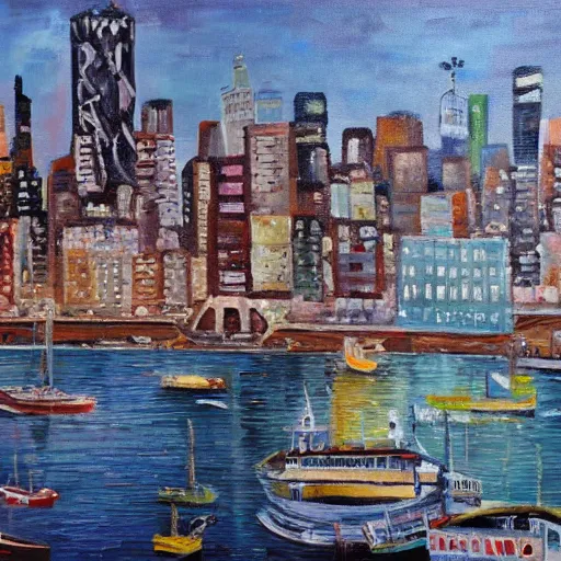 Prompt: oil painting of a mix of le havre and new york