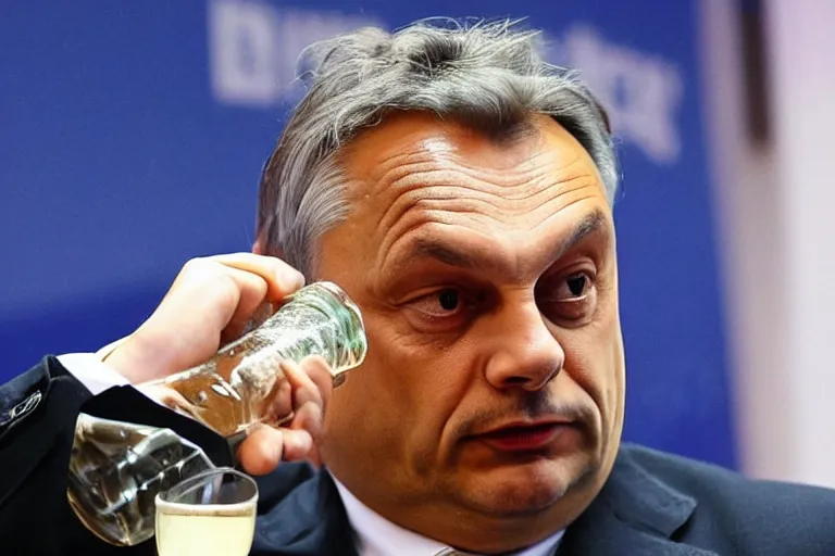 Prompt: viktor orban drinking champagne