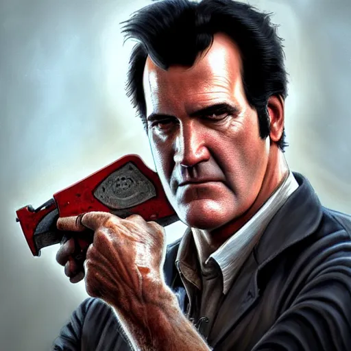 Prompt: portrait painting bruce campbell with a bloody chainsaw, ultra realistic, concept art, intricate details, eerie, highly detailed, photorealistic, octane render, 8 k, unreal engine. art by artgerm and greg rutkowski and alphonse mucha