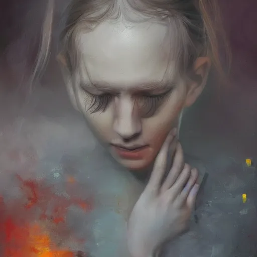 Prompt: depression, by aleksander rostov, digital oil painting, detailed and complex, brushstrokes, ethereal, surreal, 8 k