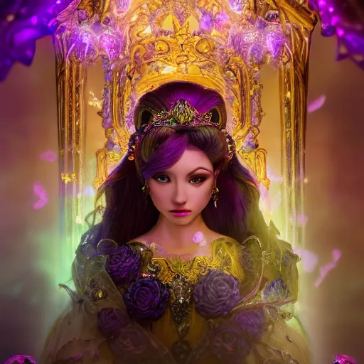 Image similar to portrait princess of amethyst, glowing, ornate and intricate purple jewelry, jaw dropping beauty, glowing background lighting, purple accent lighting, hyper detailed, fairy tale, 4 k octane render