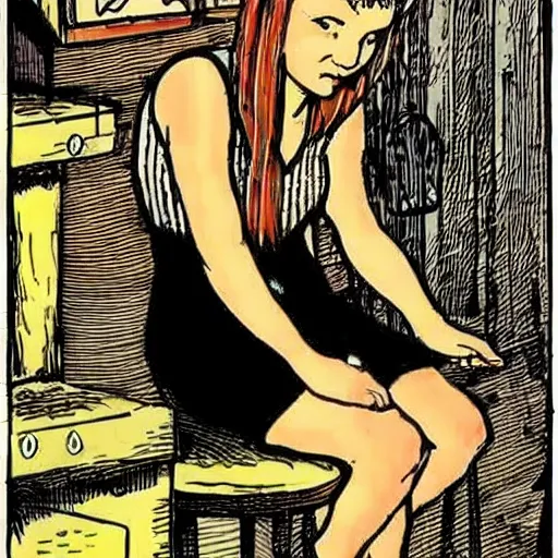 Prompt: cute girl, Robert Crumb style,