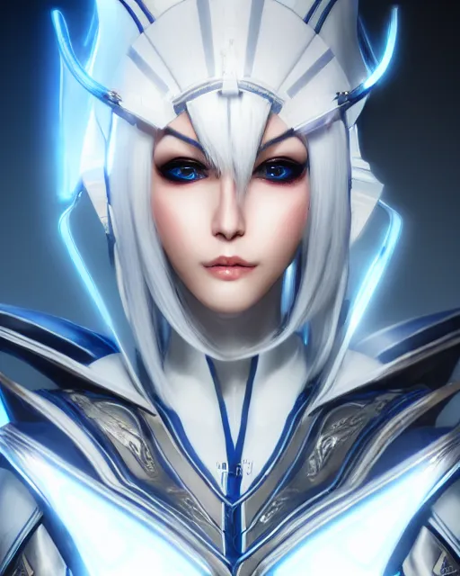 Image similar to perfect white haired attractive egyptian goddess, warframe armor, beautiful, symmetric, dreamy, half asian, pretty face, blue eyes, detailed, scifi platform, laboratory, experiment, 4 k, ultra realistic, epic lighting, android body, illuminated, cinematic, masterpiece, art by akihito tsukushi, voidstar