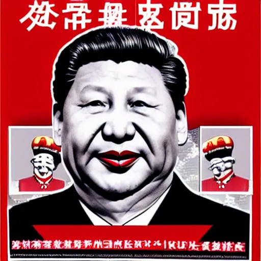 Prompt: xi jinping as communist clown in propaganda style poster