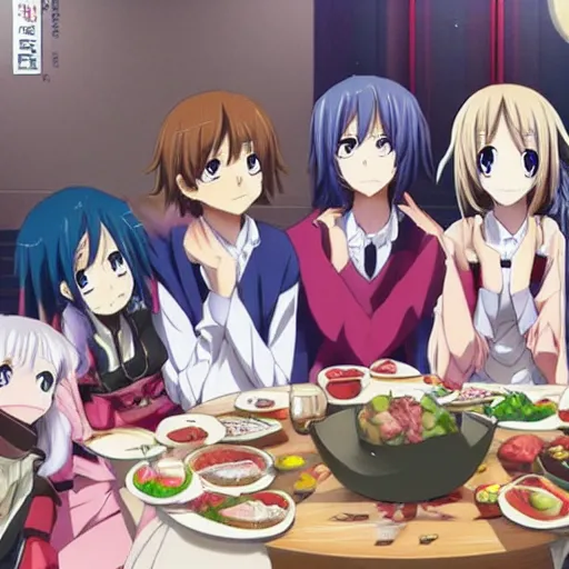 Prompt: the last supper in style of anime girl