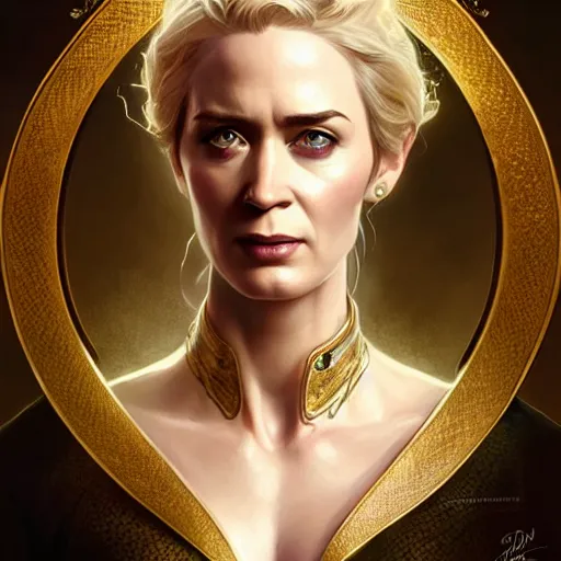 Prompt: Emily Blunt as Susan Storm, western, D&D, fantasy, intricate, elegant, highly detailed, digital painting, artstation, concept art, matte, sharp focus, illustration, art by Artgerm and Greg Rutkowski and Alphonse Mucha