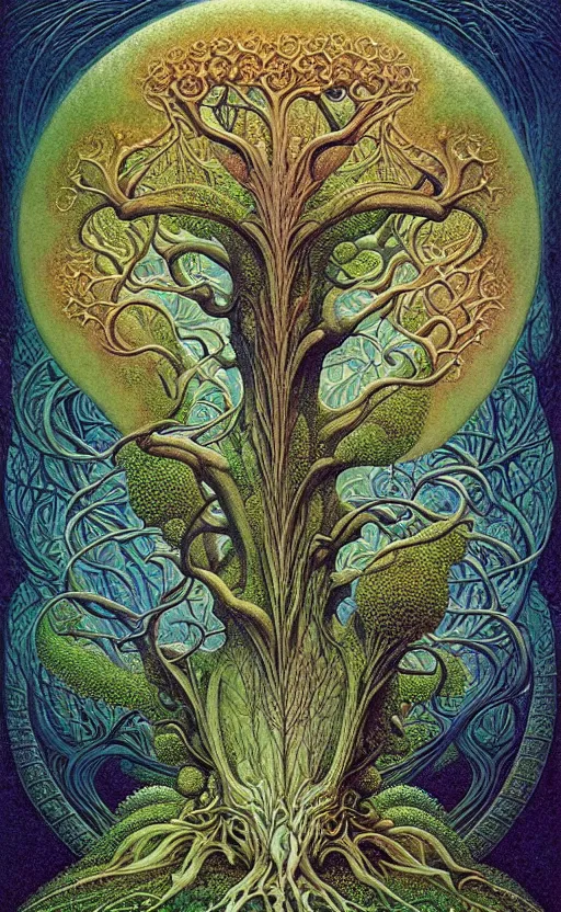 Image similar to tree of life by roger dean and andrew ferez, art forms of nature by ernst haeckel, divine chaos engine, symbolist, visionary, art nouveau, botanical fractal structures, organic, detailed, realistic, surreality