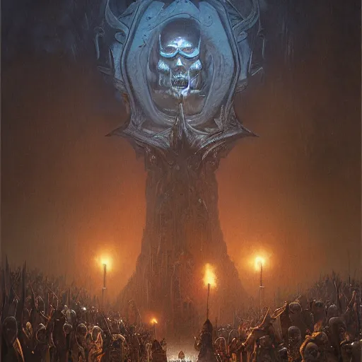 Image similar to The march of the dead, horror, intricate, moody, highly detailed, artstation, concept art, smooth, sharp focus, illustration, art by greg rutkowski and orientalism and bouguereau and Zdzislaw Beksinski, Dungeons & Dragons, good clear quality, lighting, biology, symmetrical artwork, evil, 135 mm, cinematic, hyper realism, high detail, octane render, 8k, chrome accents