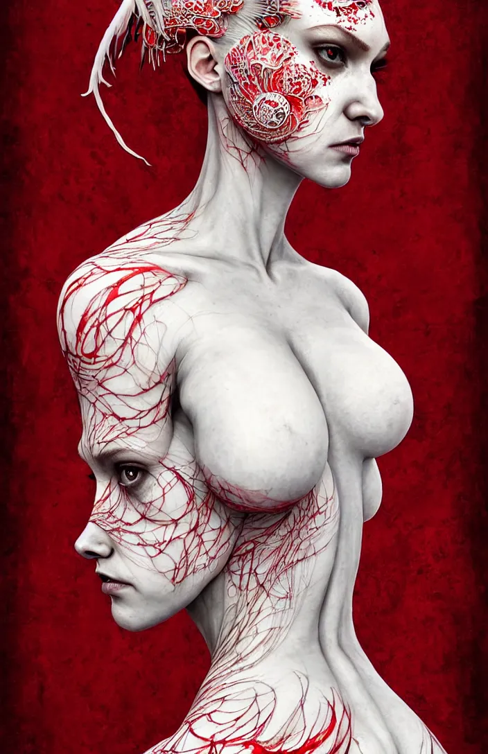 Image similar to epic professional digital portrait of gorgeous thin white woman, epic armoured red party dress, painted, intricate, detailed, by leesha hannigan, wayne haag, reyna rochin, ignacio fernandez rios, mark ryden, iris van herpen, best on artstation, cgsociety, epic, stunning, gorgeous, much wow.