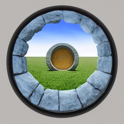 Prompt: 4k HDR circular stone portal | opens to space surrounded by realistic flowers