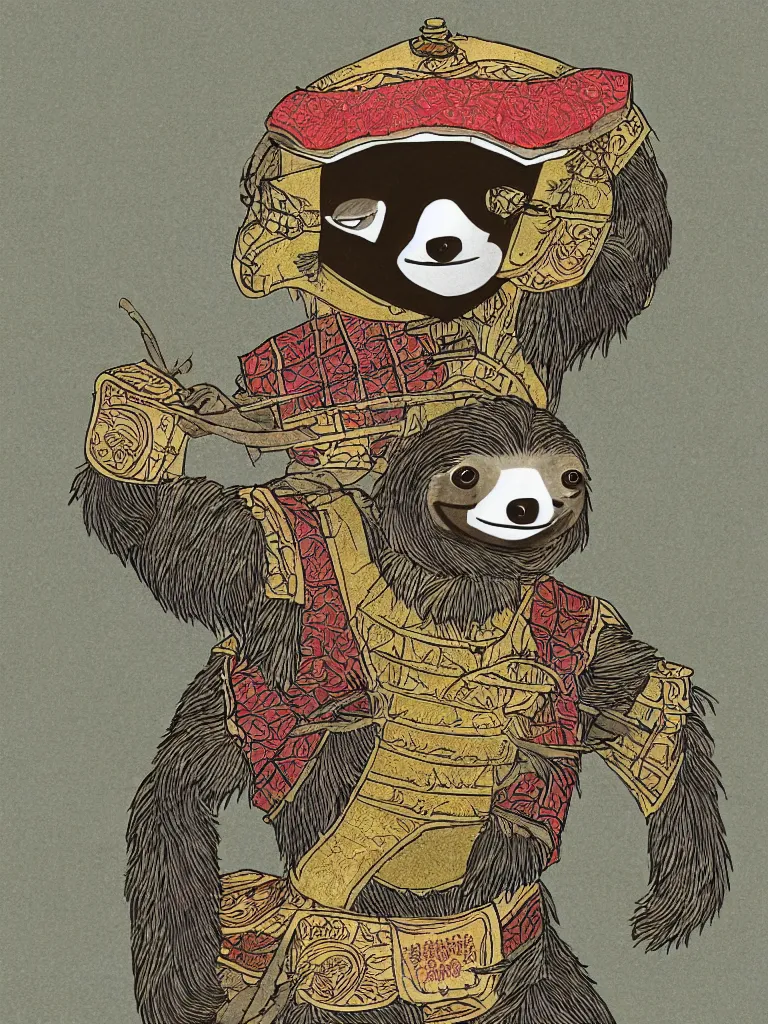 Image similar to illustration of a sloth wearing traditional samurai armor