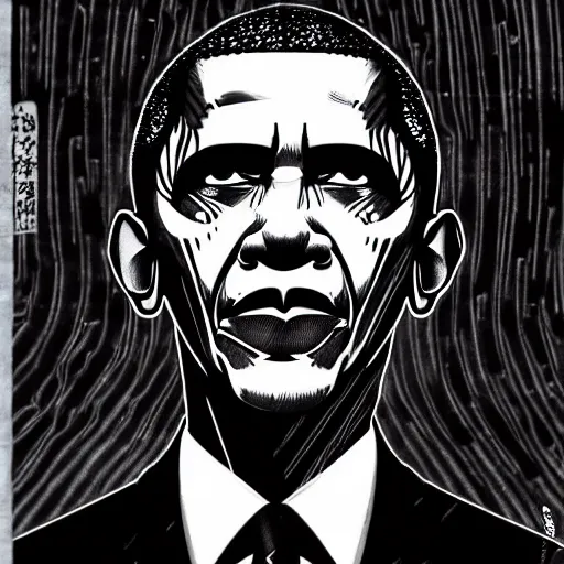 Image similar to Barack Obama looking sinister, by Tsutomu Nihei, highly detailed