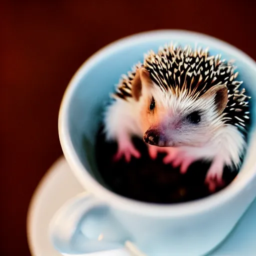 Image similar to baby hedgehog in a teacup, photography, bokeh, sigma 5 0 mm f / 1. 4, minimalistic, 8 k