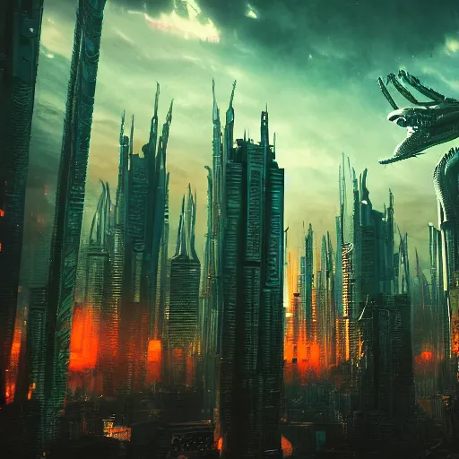Image similar to alien megacity, artstation, dramatic, cinematic, 4 k