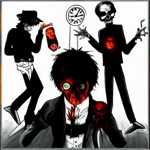 Prompt: “zombie, style of clockwork orange + death note”