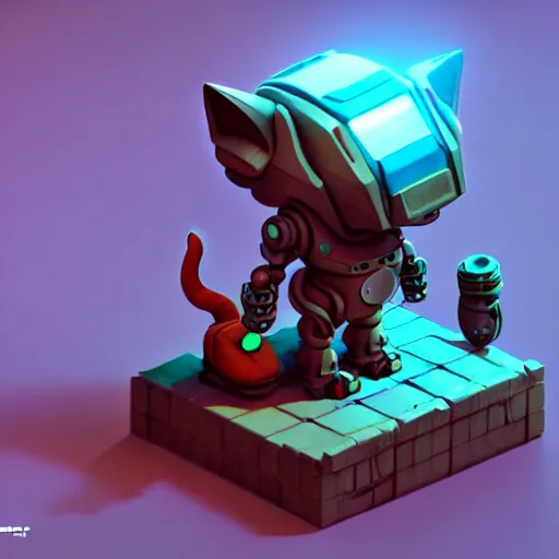 Prompt: Isometric 3D Fantasy Cute Cat Mecha, Smoth 3D Illustration, Cinematic Matte Painting, soft render, Servando Lupini, handpaint texture, Blender, 3DCoat