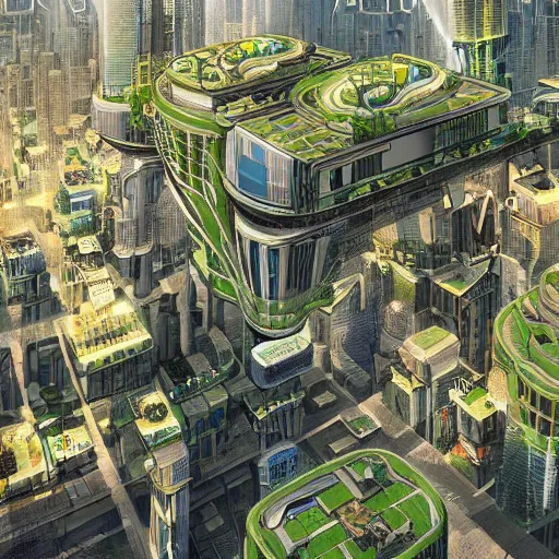 Prompt: a future solarpunk city, very high quality, illustration