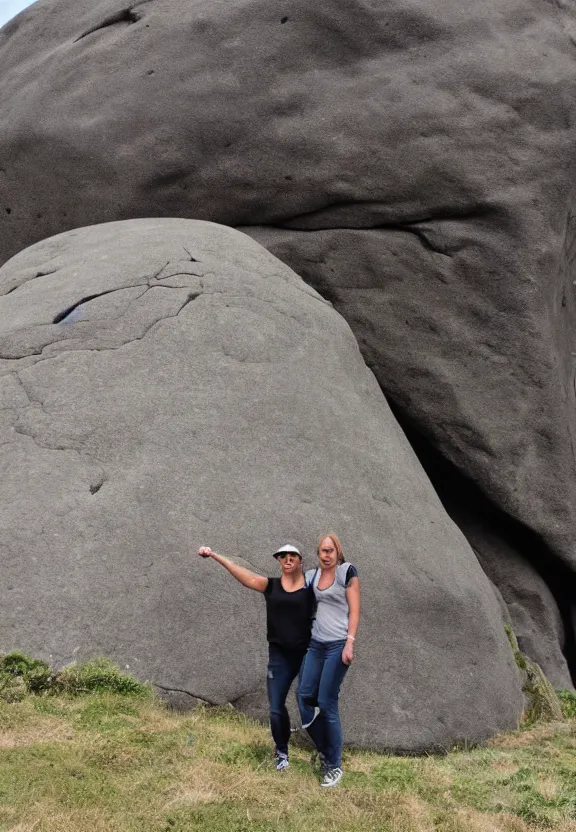 Image similar to tourist photo next to the world's biggest rock, high resolution