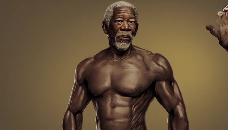 Image similar to Morgan Freeman is muscular, hyperdetailed, artstation, cgsociety, 8k