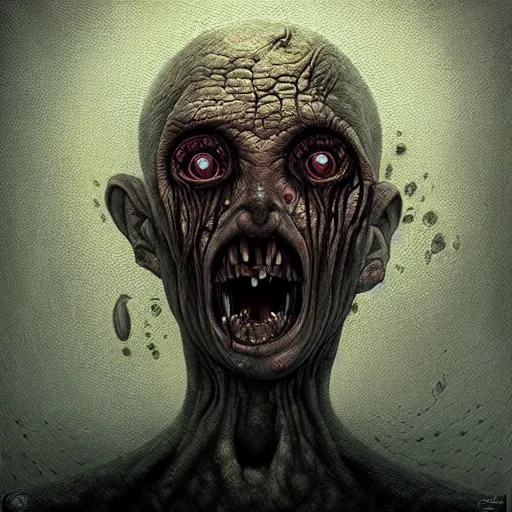 Prompt: visceral reaction to foul beings. by anton semenov, hyperrealistic photorealism acrylic on canvas