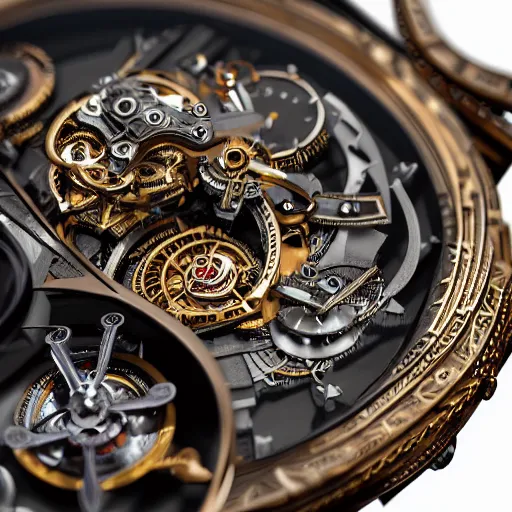 Image similar to “a highly intricate tourbillon watch, steampunk style, extreme detail, 3D render, octane 3D, studio lighting, 8K”