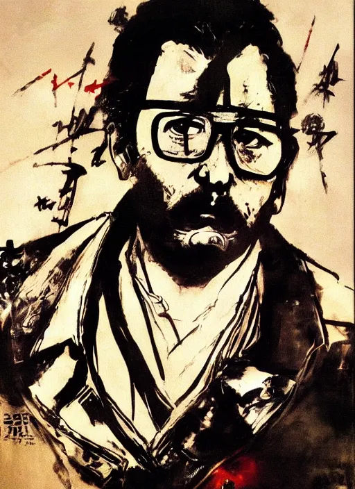 Prompt: salvador allende as a samurai by yoji shinkawa