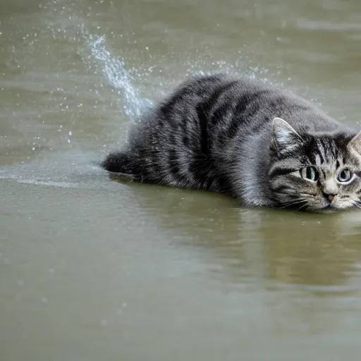 Prompt: a cat walking on water