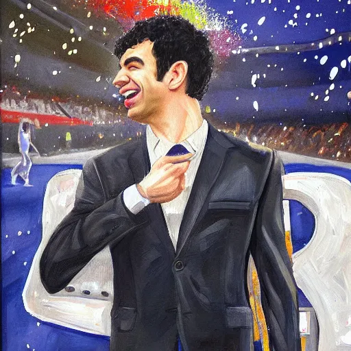 Prompt: detailed painting of nathan fielder as beyonce on the superbowl, sharp high quality